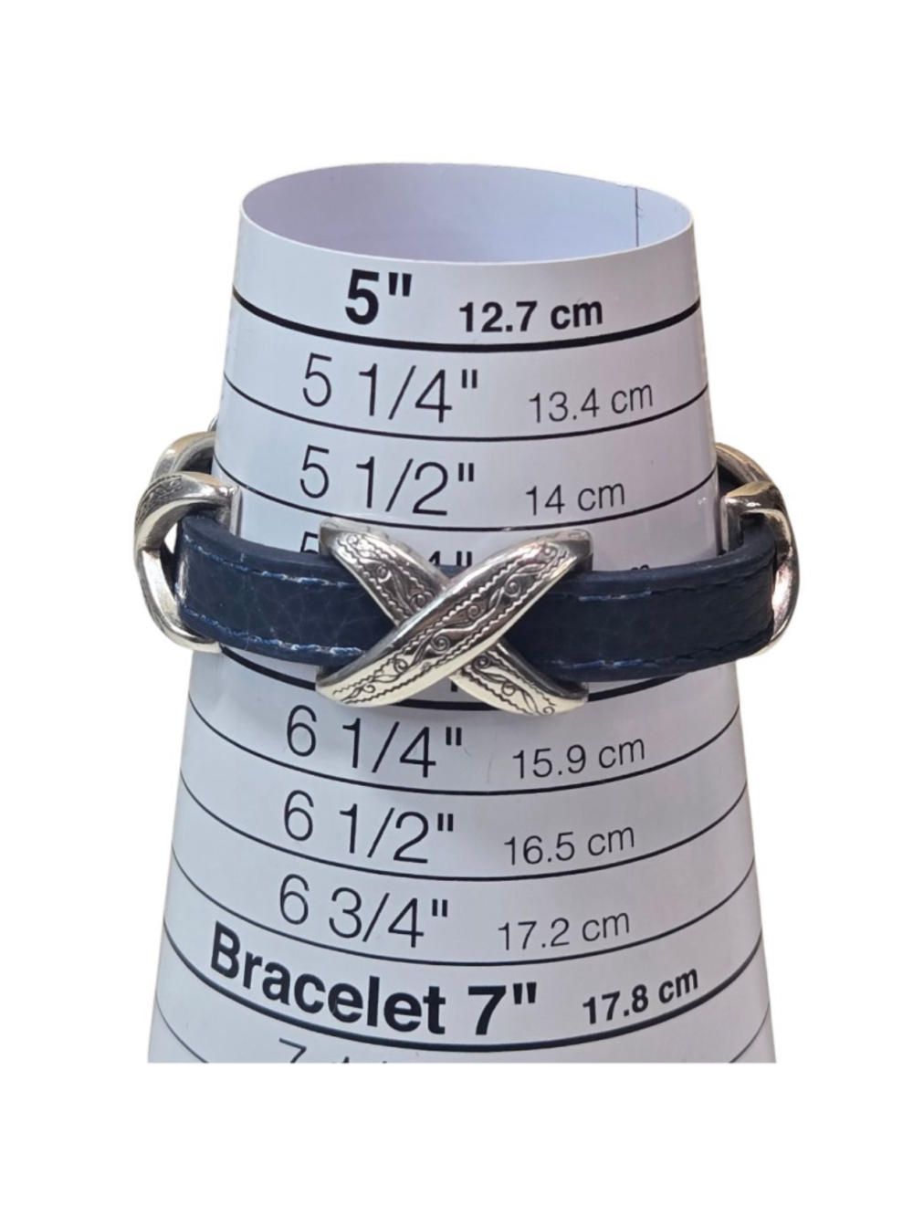 Vintage Brighton Bracelet Kriss Kross Bandit Dark Blue Leather and Silver Tone